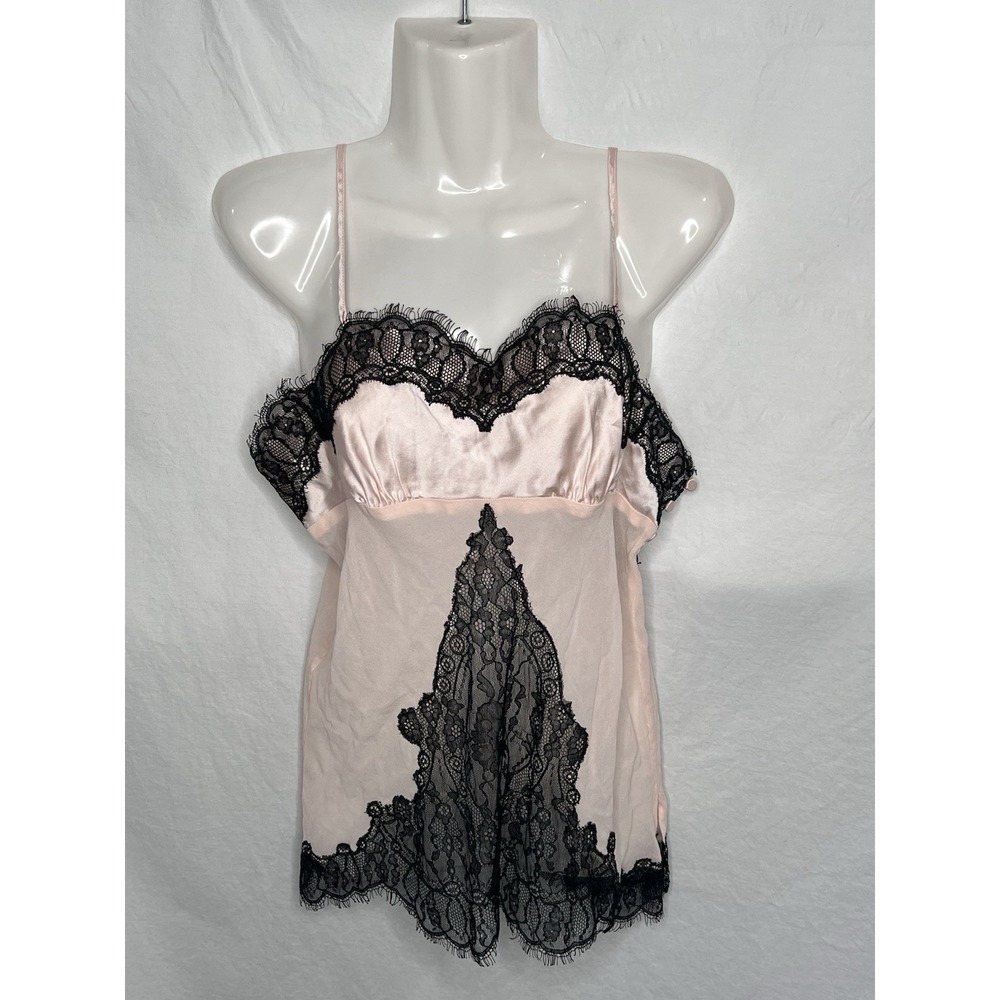 Vintage Y2K Victoria's Secret Silk Lace Slip Dress Pink Black Sz M Nightgown